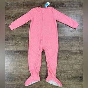 Carter’s One Piece Fleece Footed Girls Toddler Sleeper Size 3T Pink Hearts